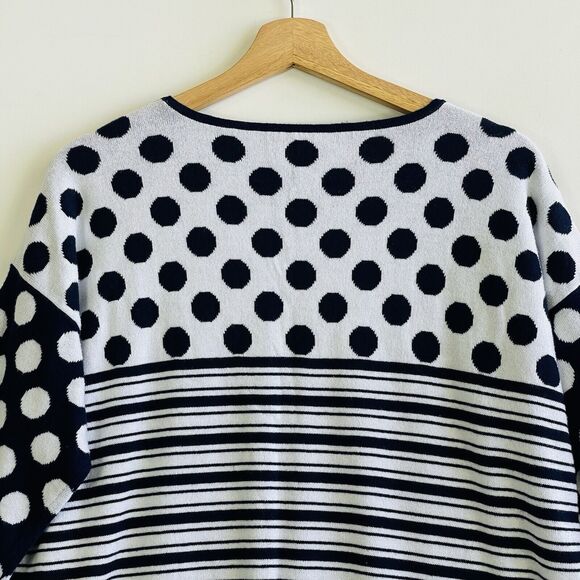 Chico's Navy Blue White Polka Dot Stripe 3/4 Sleeve Sweater Womens 1 Medium 8 - Picture 5 of 7